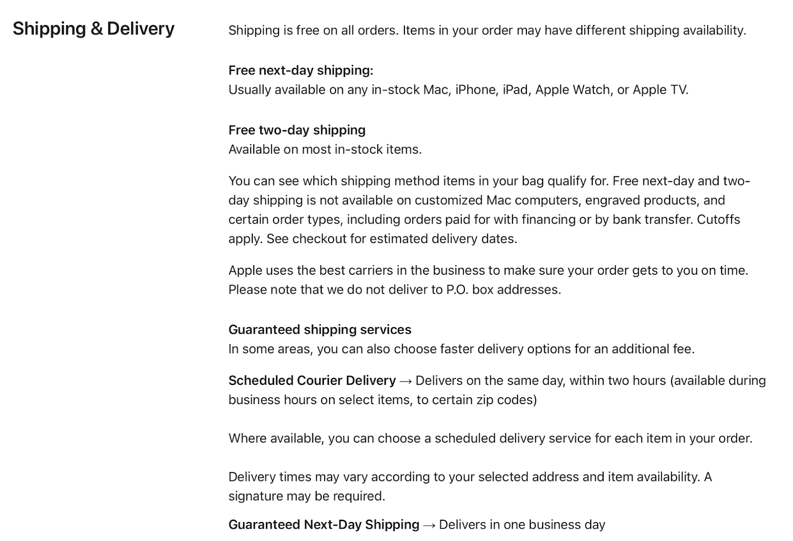 Apple Shipping info