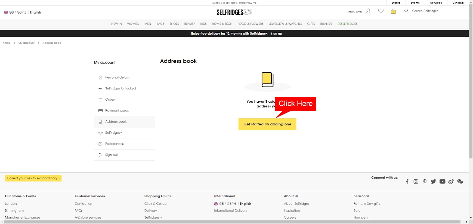 Selfridges Account Information