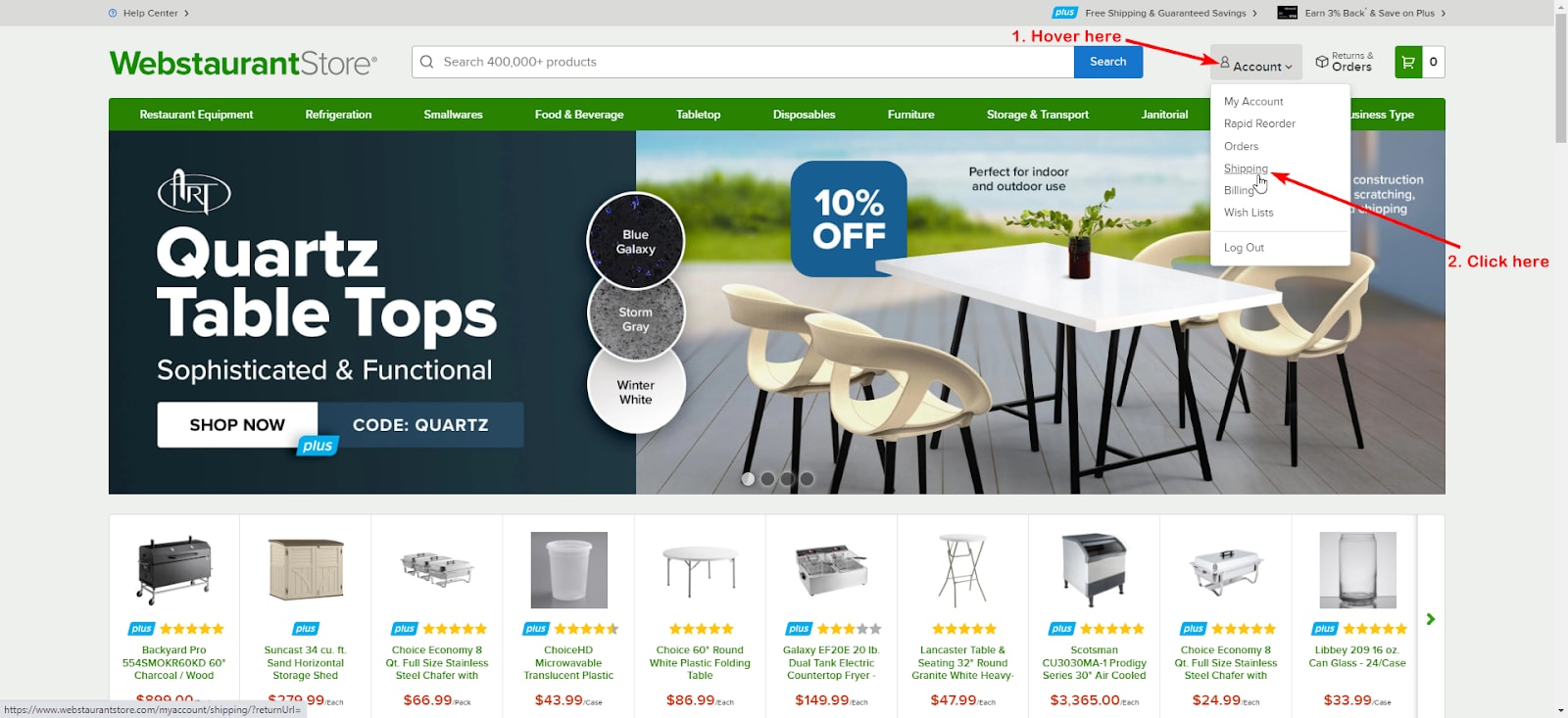 Webstaurant Store Member Home Page
