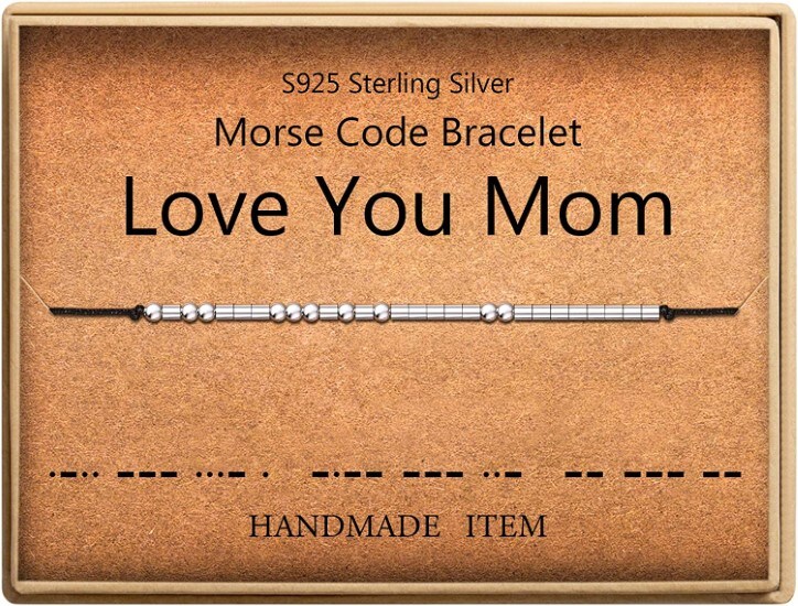 S925 Sterling Silver morse code handmade bracelet saying Love You Mom