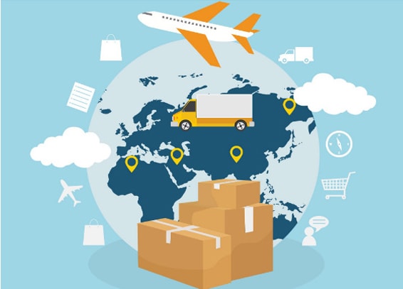 Collage with the most important factors for international shipping