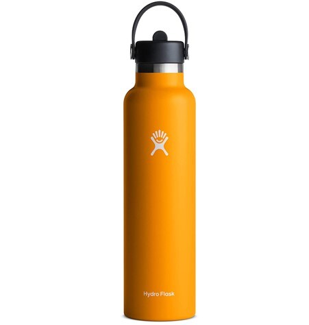 Orange 24oz wide mouth Hydro Flask bottle with a flex straw
