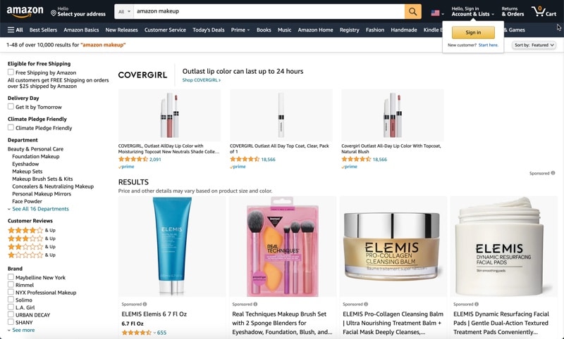 Amazon Makeup Page