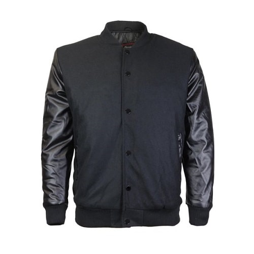 Black classic snap-button letterman varsity jacket