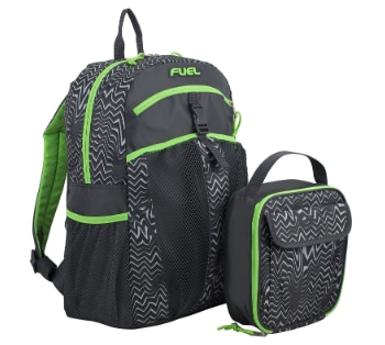 123456 Fuel Backpack & Lunch Bag Bundle Greystone/Lime Sizzle/Wavy Lines Print