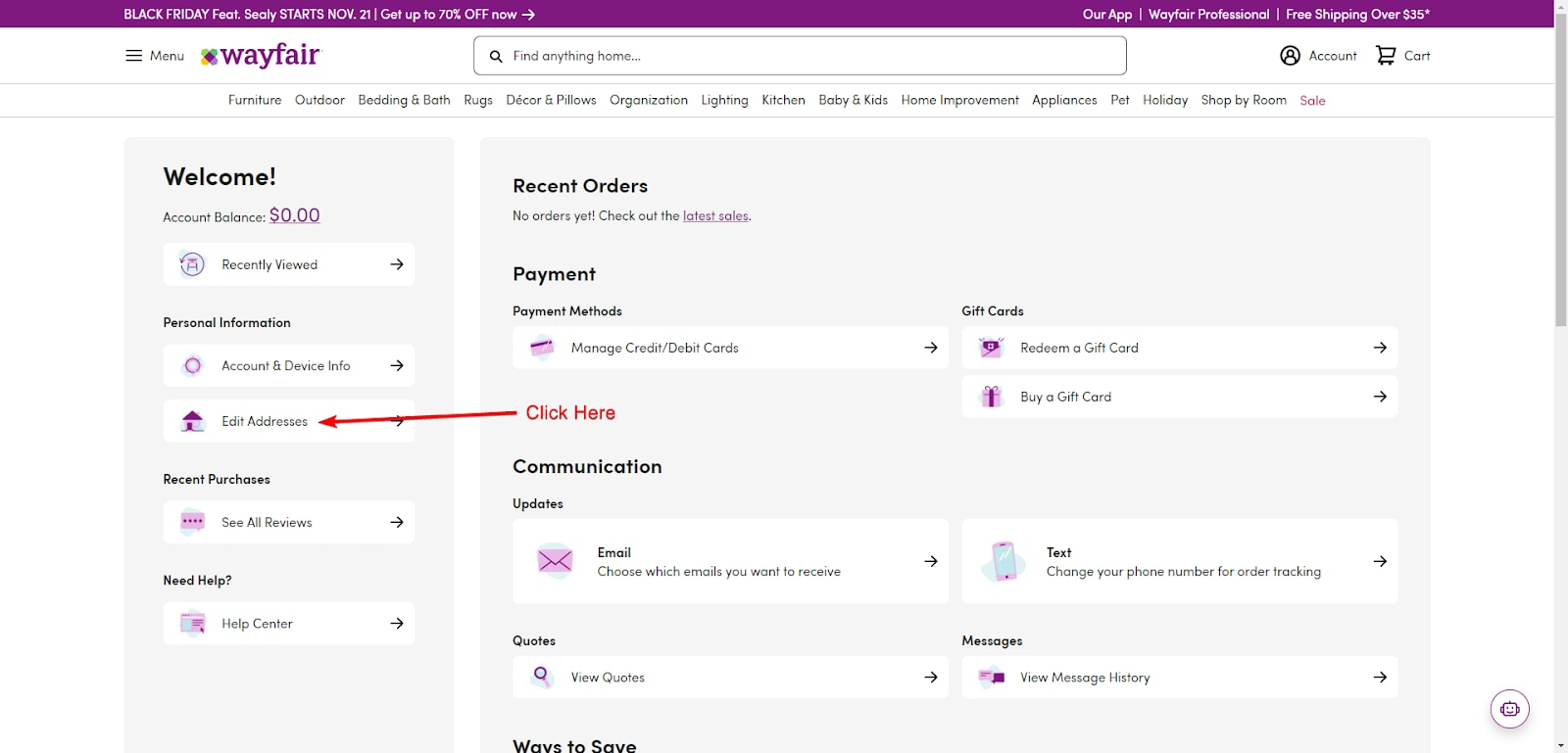 Wayfair Member Account Information