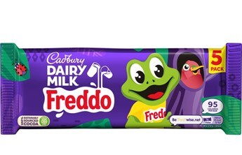 A 5-pack bag of Cadbury’s Dairy Milk Freddo chocolate bars