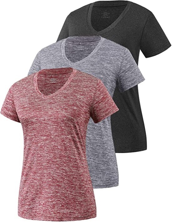 3 Pack black, gray, and wine-red V-neck dry fit t-shirts