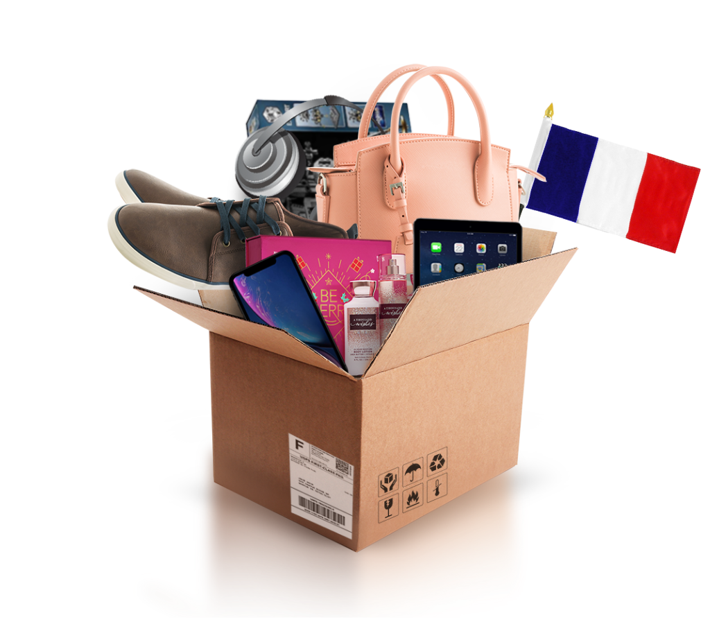 box with various products and the flag of france