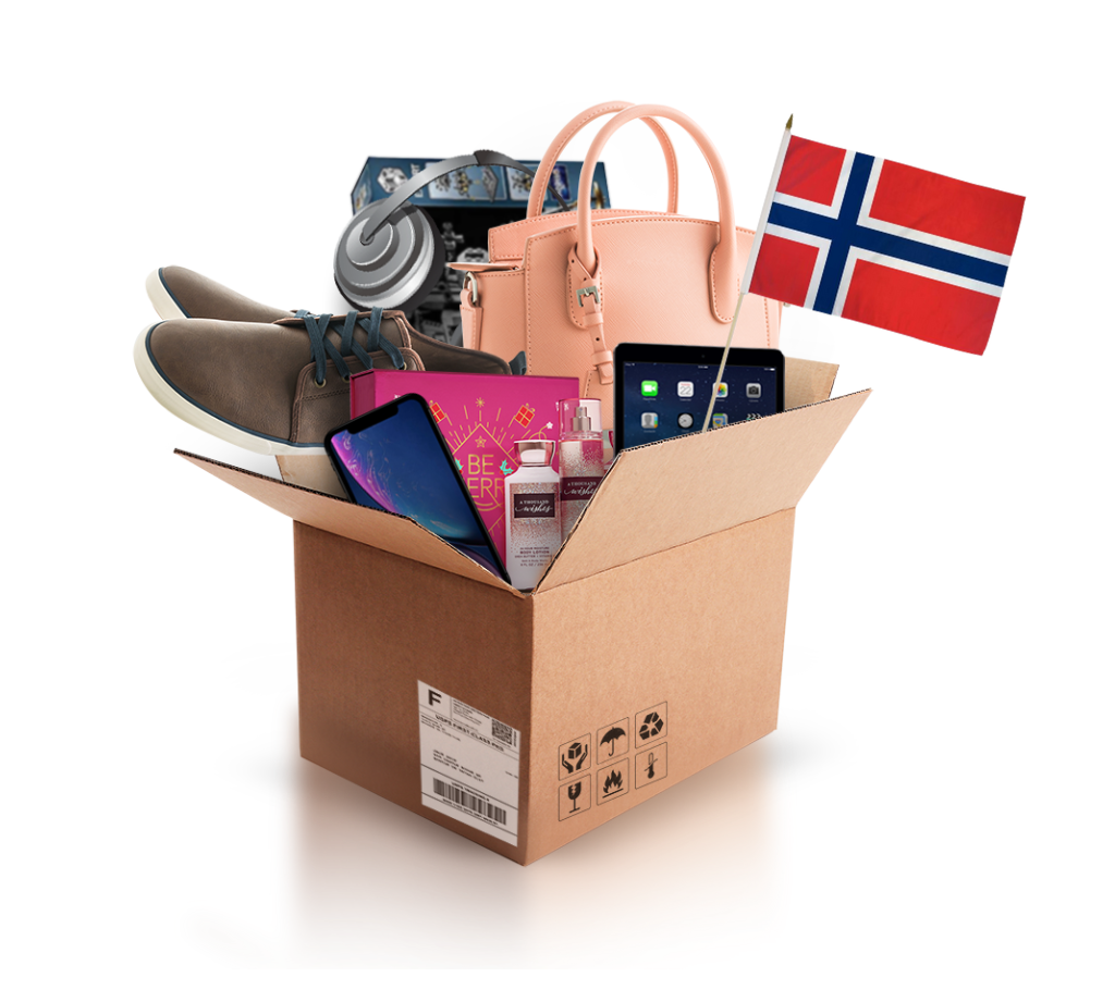 box with various products and the flag of norway