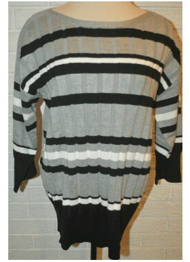 Women's Apt. 9 Black Gray White Stripe 3/4 Sleeve Ribbed Sweater Top S,L,XL, 2XL