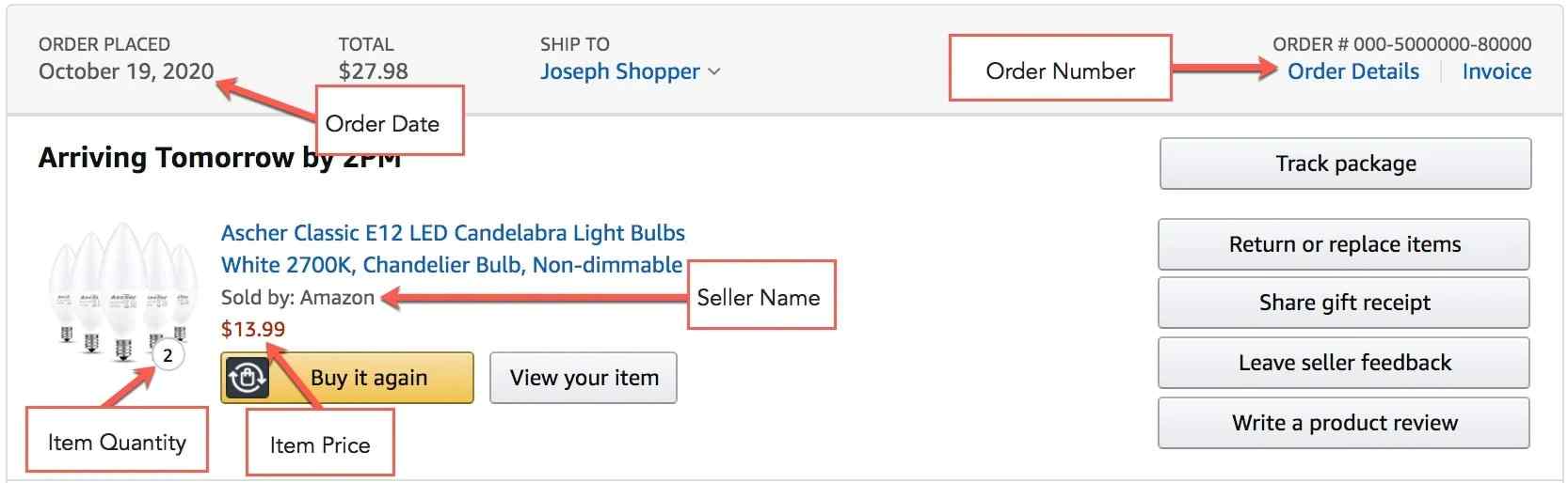 Examples of order confirmation from Amazon