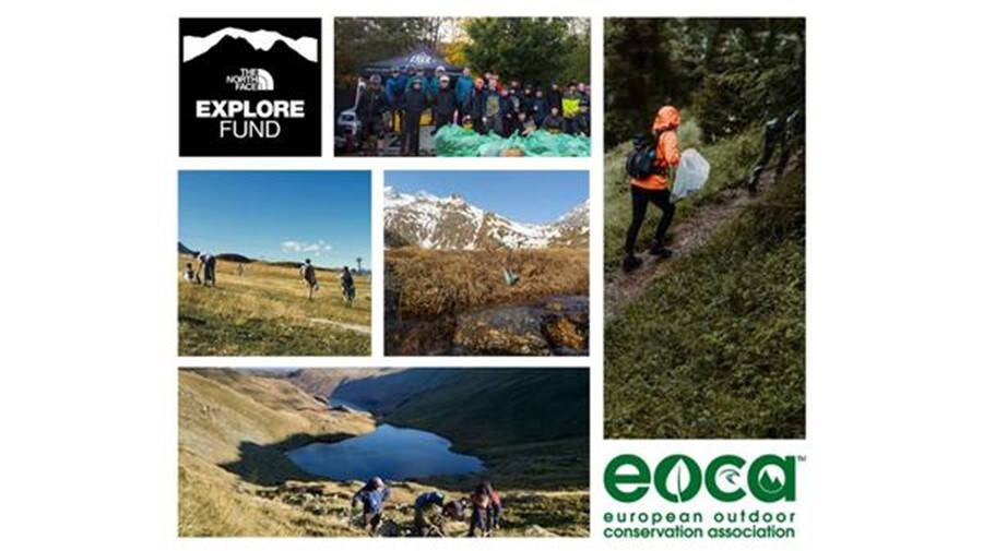 A collage of the EOCA fund supported by The North Face showing 5 different photos of the affected mountains and lakes
