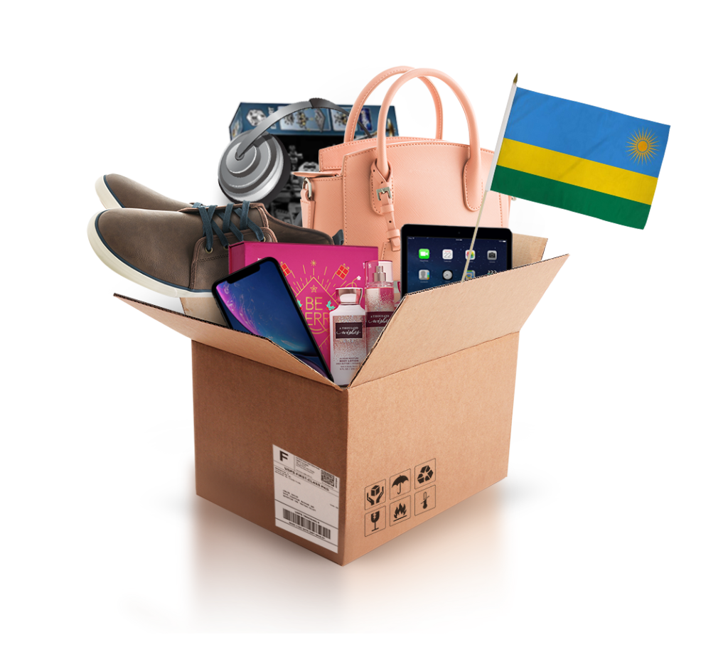 box with various products and the flag of rwanda