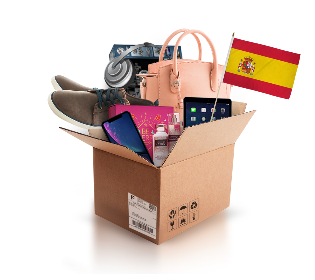 box with various products and the flag of spain