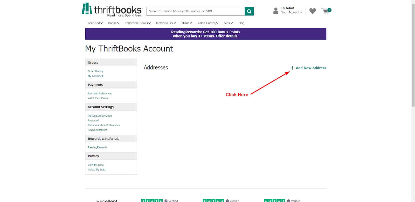 Add MyUS Address to ThriftBooks Member Address Book