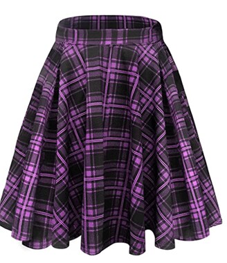 Black and purple pleaded flare skirt