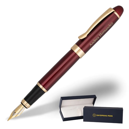 Dayspring Alexandria Fountain pen in red. The cap has Andrea Hernandez engraved on it.
