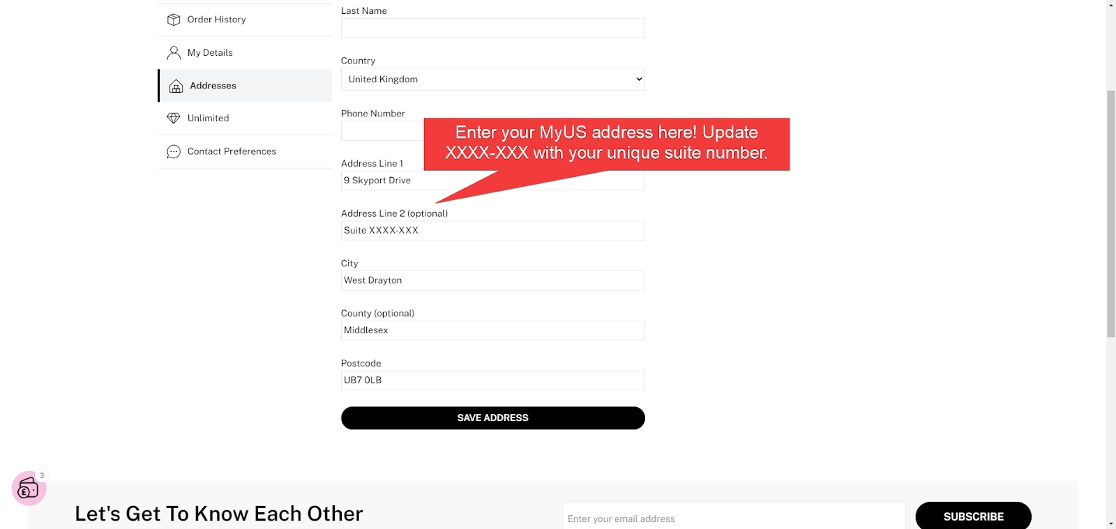 Add MyUS Address to Dorothy Perkins Member Checkout
