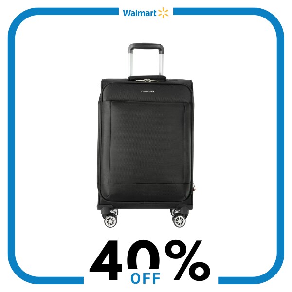 A black rolling suitcase