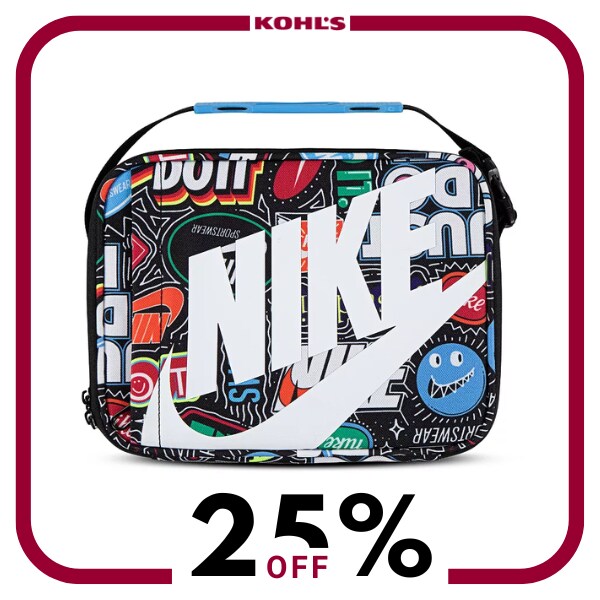 A black, red, and blue lunch bag