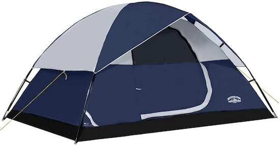 A blue, black, and grey Pacific Pass Family Dome Portable Camping Tent
