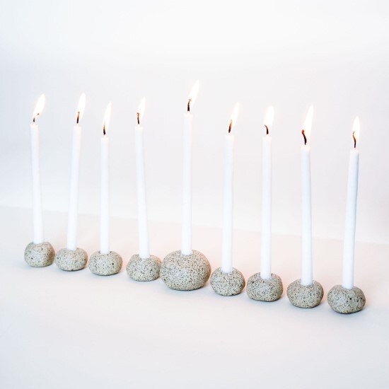 Keraclay stoneware individual holders menorah set with lit candles