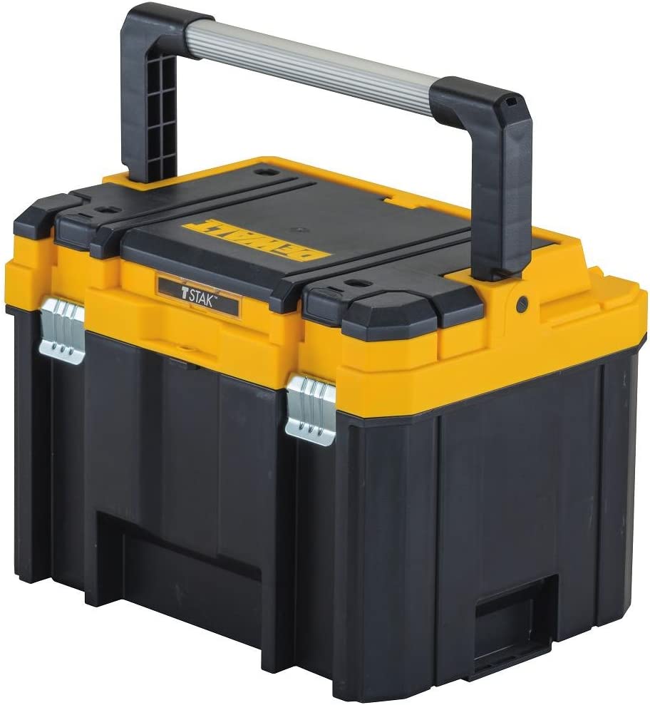 A yellow, black, and grey Dewalt Tstak Extra Large Tool Box